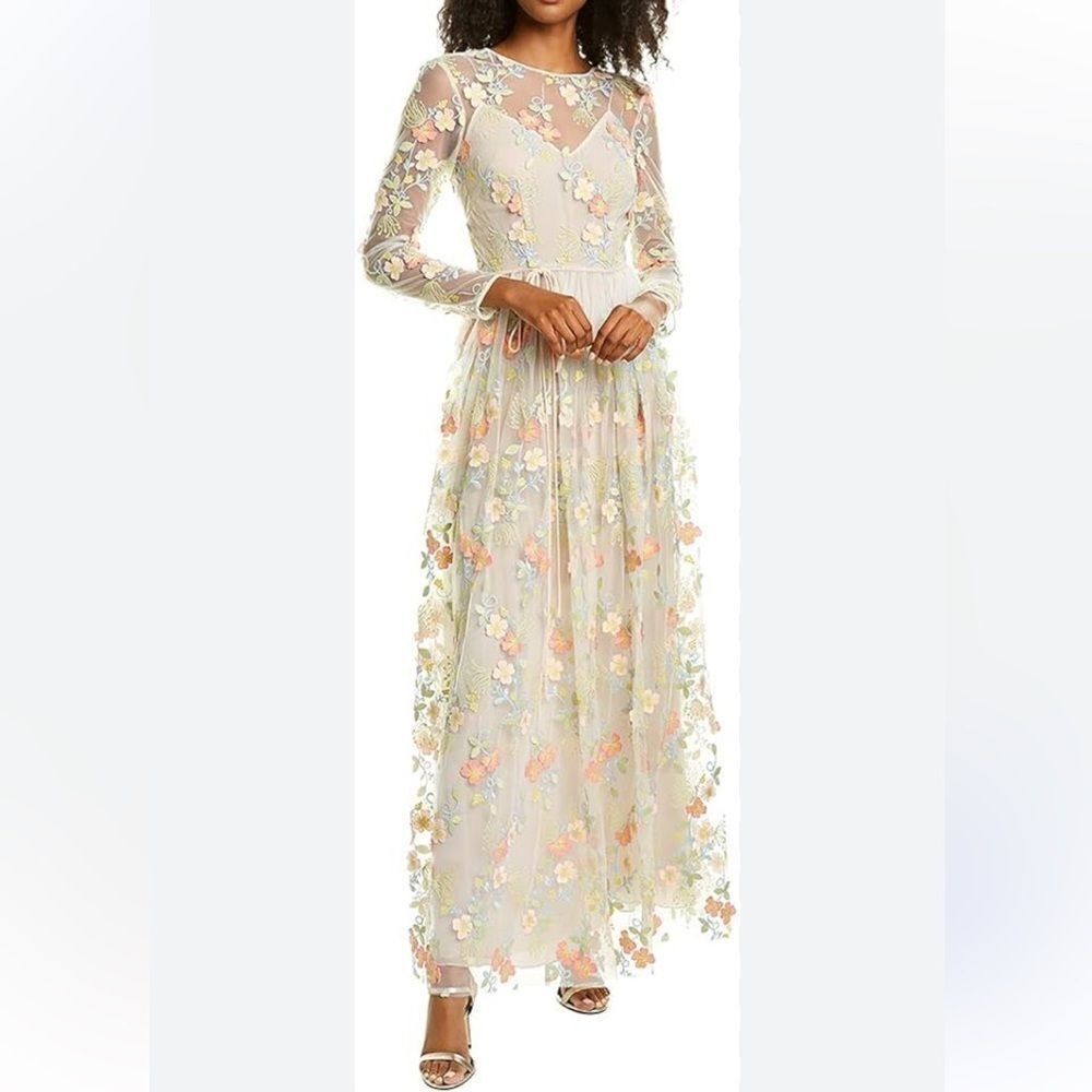 Monique Lhuillier 3D Floral Embroidery Formal Dress Size 6